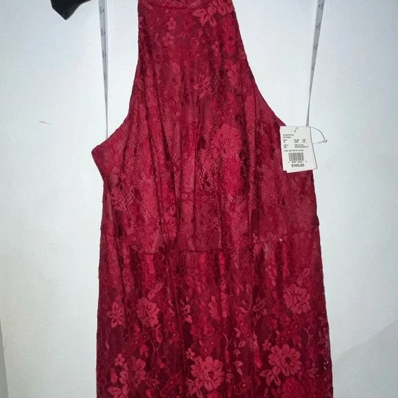 NWT David's Bridal Burgundy Lace Maxi Dress - Picture 2 of 5